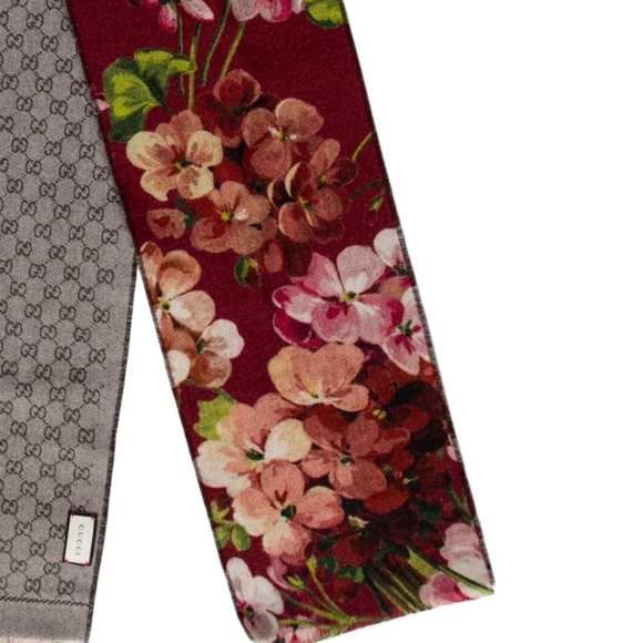 Gucci Blooms Floral GG logo Reversible Wool Scarf BNIB NWT - Picture 3 of 10
